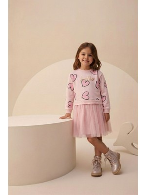 Minipodyum Pamuk Mevsimlik Uzun Kollu Günlük Kız Çocuk Tüllü Elbise 4-7 Yaş