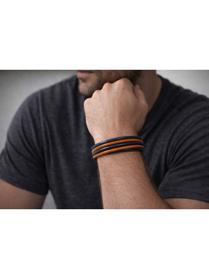 Herşey Nota Yeşil Turuncu Hakiki Deri Erkek Bileklik – Ince Çok Katlı, Mıknatıslı TOKALI-142