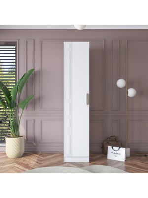 Rani BA182 Membran Kapaklı Gardırop 5 Raflı Tek Kapaklı Elbise Dolabı Beyaz