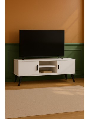 Alesta Life Çok Amaçlı Tv Sehpası Beyaz | Ayakkabılık ve Portmanto Alt Modülü - 120 cm