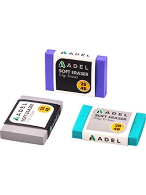 Adel Soft Eraser Silgi 2B-4B Renkli Kırtasiye Ürünü Farklı Ölçülerle