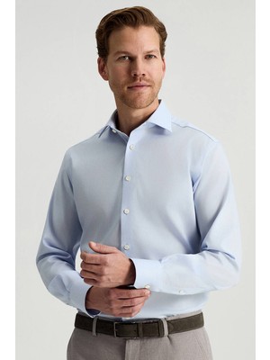 Hemington Saf Pamuk Kuş Gözü Dokulu Non-Iron Gizli Düğme Açık Mavi Gömlek