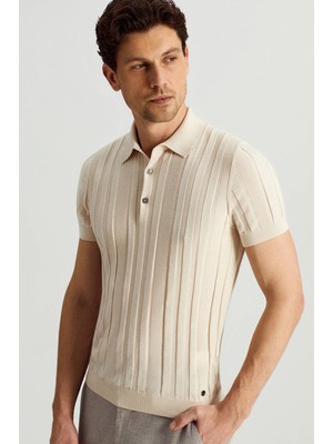 Hemington Extrafine Merino Yün-Pamuk Karışım Üç Düğme Krem Triko Polo