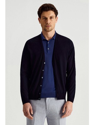 Hemington Ultrafine Merino Yünü Lacivert Triko Hırka