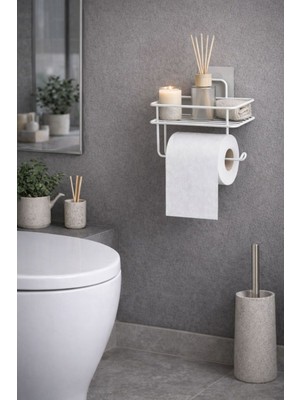 TncPatiShop Güçlü Yapışkanlı Beyaz Tuvalet Kağıtlığı Askısı Yedekli Tuvalet Kağıtlık Wc Kağıtlık Aksesuarı