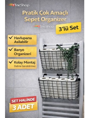TncPatiShop Asılabilir Havlupan Düzenleyici 3 Adet Çok Amaçlı Asılabilir Organizer Sepet Düzenleyici
