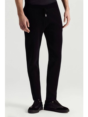 Hemington Saf Pamuk Bağcık Detaylı Siyah Slim Fit Triko Pantolon