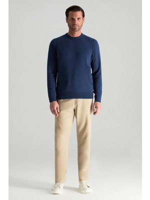 Hemington Lambswool Yünü Bisiklet Yaka Mavi Triko Kazak