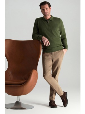 Hemington Lambswool Yünü Polo Yaka Yarım Fermuarlı Yeşil Triko Kazak