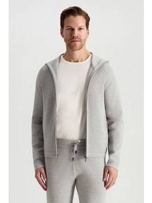 Hemington Saf Pamuk Kapüşonlu Slim Fit Açık Gri Hırka