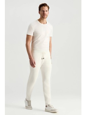 Hemington Saf Pamuk Bağcık Detaylı Beyaz Slim Fit Triko Pantolon