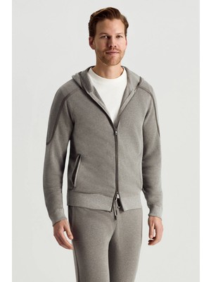 Hemington Pike Örgü Pamuk Karışım Kapüşonlu Gri Triko Hırka