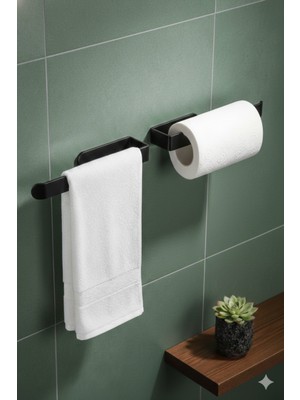 TncPatiShop Yapışkanlı Metal Dolu Demir Solo Havluluk Paslanmaz Siyah Havlu Tutucu Banyo Lavabo Mutfak Askısı