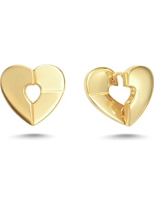 Zeya Kuyumculuk 14 Ayar Altın Kesit Detaylı Kalp Plaka Küpe