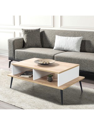 EVMO Home 2011 Şile Metal Ayaklı Orta Sehpa , Salon Sehpası Beyaz - Safir