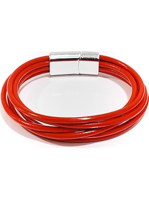 Herşey Nota Kırmızı Hakiki Deri Erkek Bileklik – Çok Katlı Minimal Tasarım, Mıknatıslı TOKA-138