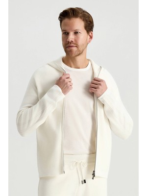 Hemington Saf Pamuk Kapüşonlu Slim Fit Beyaz Hırka