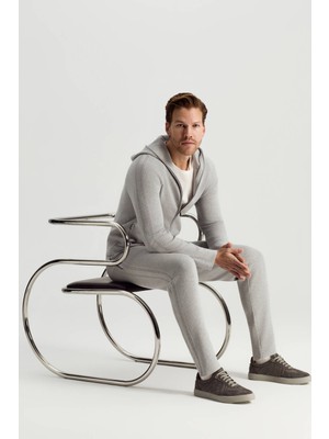 Hemington Saf Pamuk Bağcık Detaylı Açık Gri Slim Fit Triko Pantolon