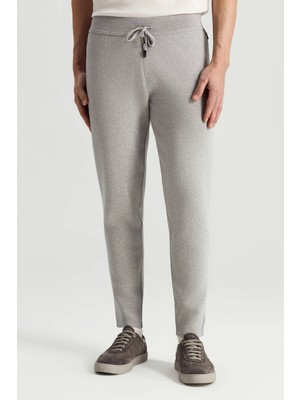 Hemington Saf Pamuk Bağcık Detaylı Açık Gri Slim Fit Triko Pantolon