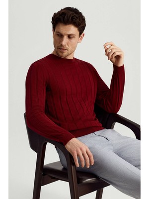 Hemington Extrafine Merino Yün-Pamuk Karışım Desenli Bordo Triko