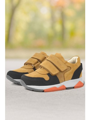 Rakerplus Hakiki Deri Sarı Siyah Çocuk Sneakers Spor Ayakkabı