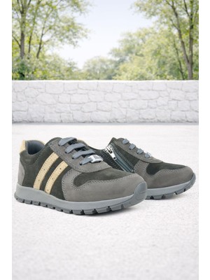 Rakerplus Deri Gri Kum Rengi Fermuarlı Sneaker Spor Ayakkabı