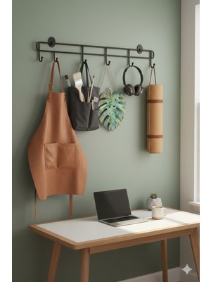 TncPatiShop 6'lı Yapışkanlı Kapı Arkası Metal Askılık Banyo Duvar Elbise Kıyafet Askısı Organizer Siyah Askılık