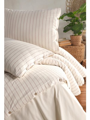 Uçkan Home %100 Organik Pamuk Yıkanmış Çizgili Çift Kişilik Nevresim Takımı-Naturalis Serisi