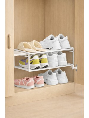 TncPatiShop 1 Adet Alan Tasarruflu Metal Ayakkabı Düzenleyici Dolap Içi Organizer Terlik Düzenleyici Beyaz