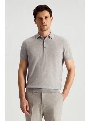 Hemington Ultrafine Merino Yünü Açık Gri Triko Polo