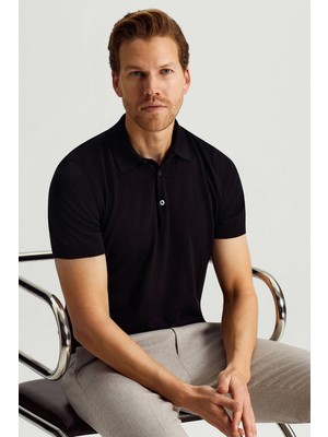 Hemington Ultrafine Merino Yünü Siyah Triko Polo