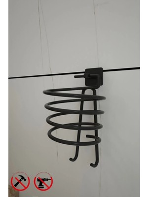 TncPatiShop Kare Güçlü Yapışkanlı Kancalı Siyah Saç Kurutma Fön Makinesi Askısı Tutacağı Paslanmaz Askı Aparatı