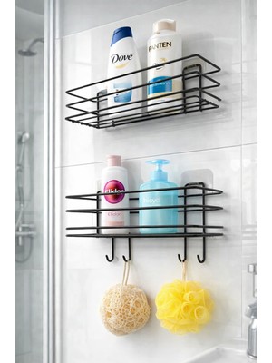 TncPatiShop Yapışkanlı 4 Adet Kancalı Banyo ve Mutfak Rafı 2 Adet