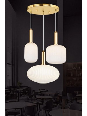 Ronisu Aydınlatma Rustik Modern Opal Renkli Camlı 3'lü Sarkıt Avize