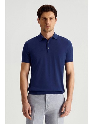 Hemington Ultrafine Merino Yünü Mavi Triko Polo