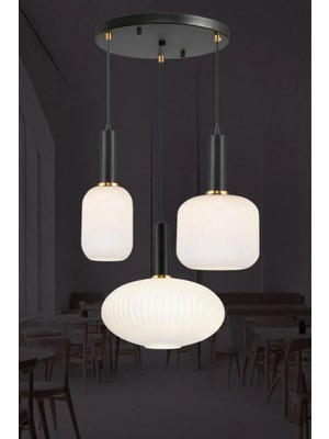 Ronisu Aydınlatma Rustik Modern Opal Renkli Camlı 3'lü Sarkıt Avize