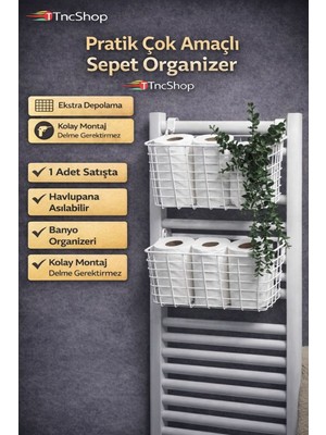TncPatiShop Pratik Çok Amaçlı Sepet Organizer – Havlupana Asılabilir Banyo Düzenleyici (Beyaz)