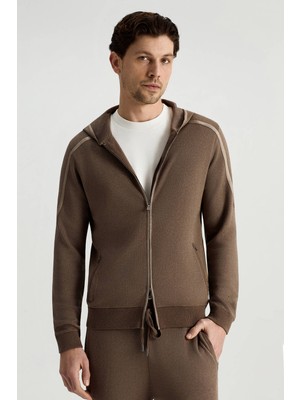 Hemington Pike Örgü Pamuk Karışım Kapüşonlu Açık Kahverengi Triko Hırka