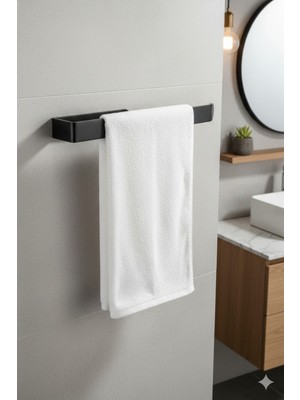 TncPatiShop Yapışkanlı Lüks Tasarım Lamalı Solo Havluluk Paslanmaz Siyah Havlu Tutucu Banyo Lavabo Mutfak Askısı