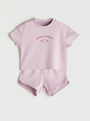 Lc Waikiki Yeni Sezon Bisiklet Yaka Baskılı Kız Bebek Tişört ve Şort 2'li