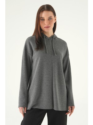 Rays Antrasit Kapüşonlu Uzun Kol Tunik 3087A