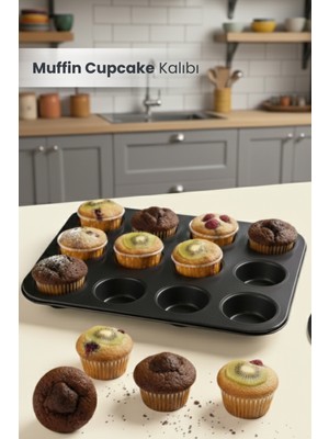 Orvila 12'li Muffin Cupcake Pişirme Kalıbı Yapışmaz Çok Amaçlı Fırın Kalıbı