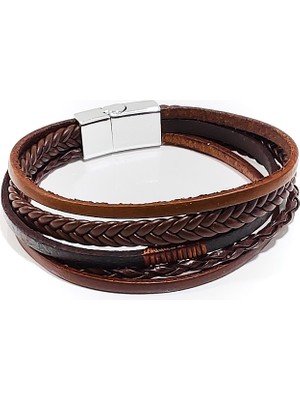 Herşey Nota Terra Blade – Çok Katmanlı Kahverengi Deri Erkek BILEKLIK-130