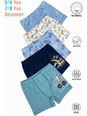 Özkan 31802 5'li Paket Erkek Çocuk Karışık Renkli Desenli Pamuklu Yumuşak Rahat Şort Boxer