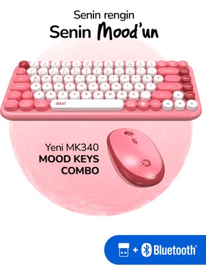 Daxi MK340 Mood Keys Combo Kablosuz Bluetooth Klavye Mouse Seti, Türkçe Q Klavye, 3 Kanallı Bağlantı
