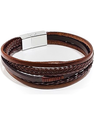 Herşey Nota Rustic Edge – Kahverengi Deri Örgü Erkek BILEKLIK-131