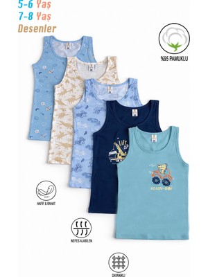 Özkan 31800 5'li Paket Erkek Çocuk Karışık Renkli Desenli Pamuklu Yumuşak Rahat Kalın Askılı Atlet