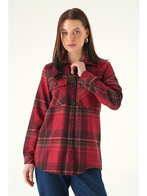 Rays 3126A Çift Çepli Ekose Gömlek Bordo