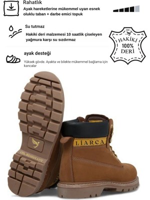 Liarca Hakiki  Deri Hafif Soğuk Geçirmez Kaymaz Kauçuk Alt ve Rahat Iç Taban Kışlık Unisex 36 37 38 39 40 4
