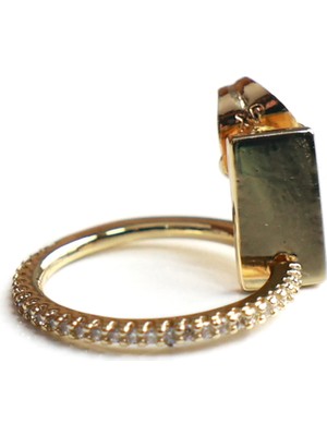 Sonche Dikdörtgen Taşlı Halka Küpe 7090